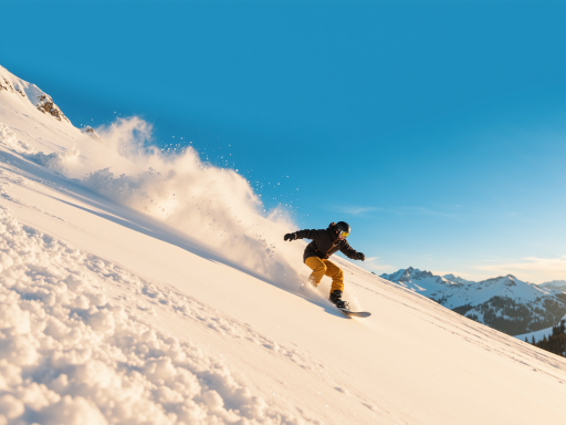 中级学员在较陡雪道上练习转弯技巧,动作流畅,背景为雪山